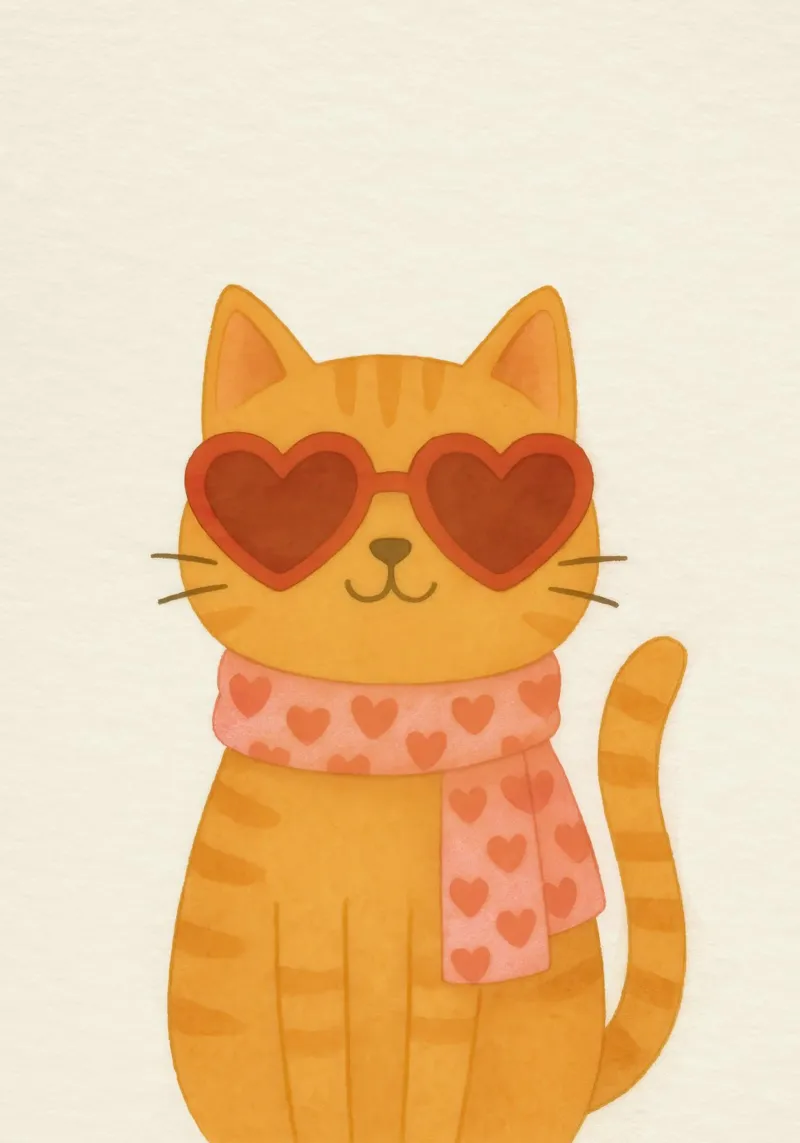 Cute Cat with Heart Sunglasses poster con telaio in plastica da Attaboy Dsgn