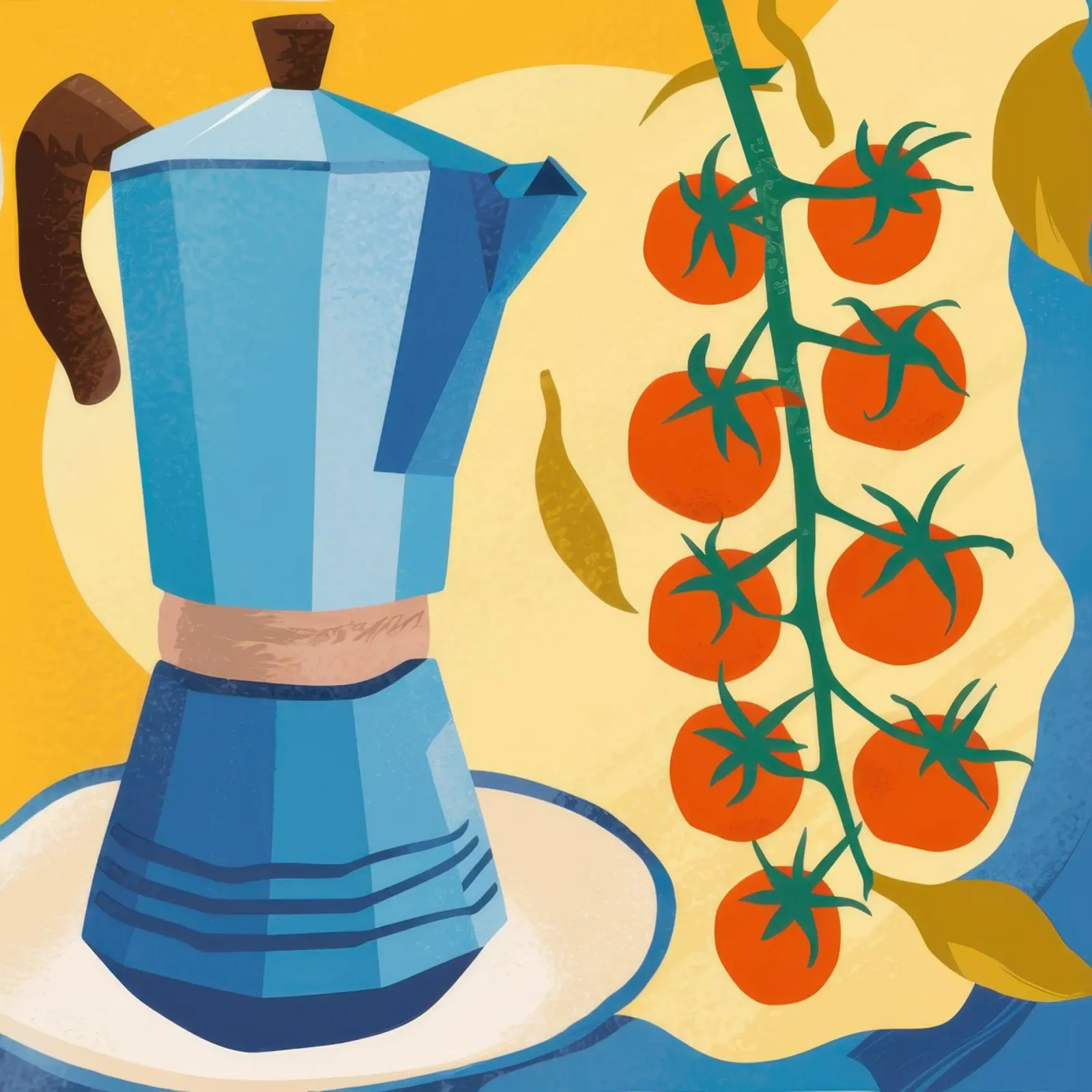 Mokkatopf und Tomaten Poster von Bruce Juice