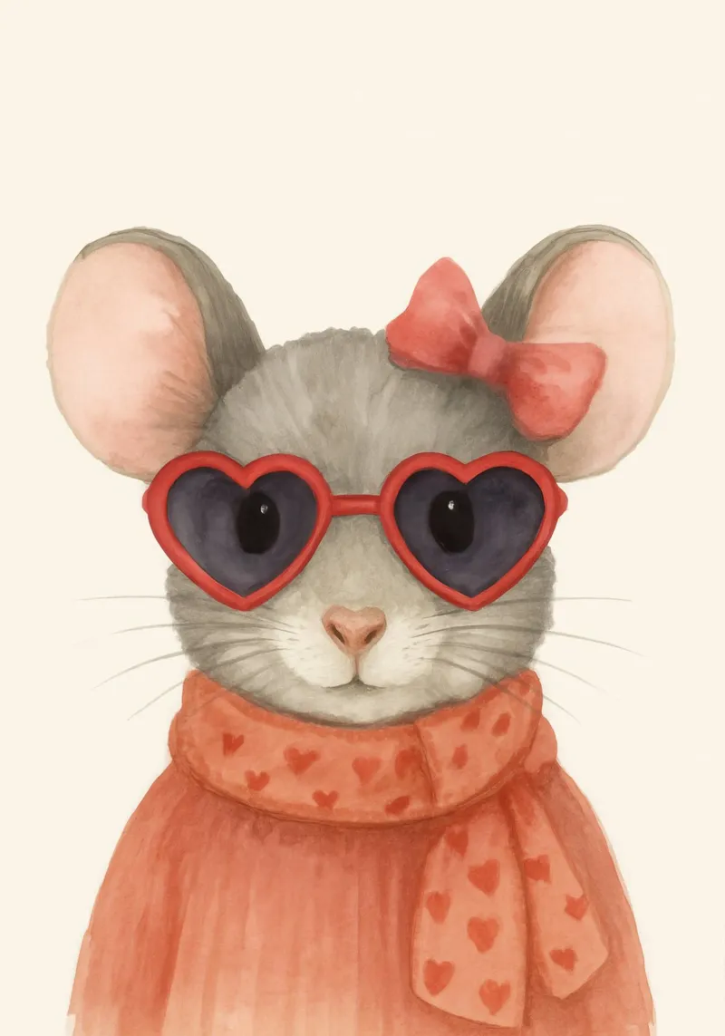 Mouse with Heart Sunglasses poster con telaio in legno da Attaboy Dsgn