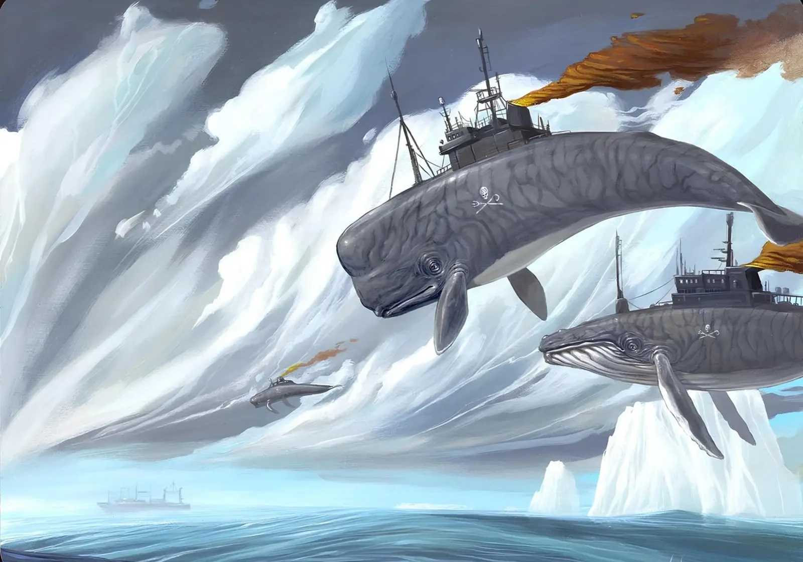 Steampunk Wal-U-Boot Poster, Surrealistische Kunst Poster mit Kunststoffrahmen von NorwesClub