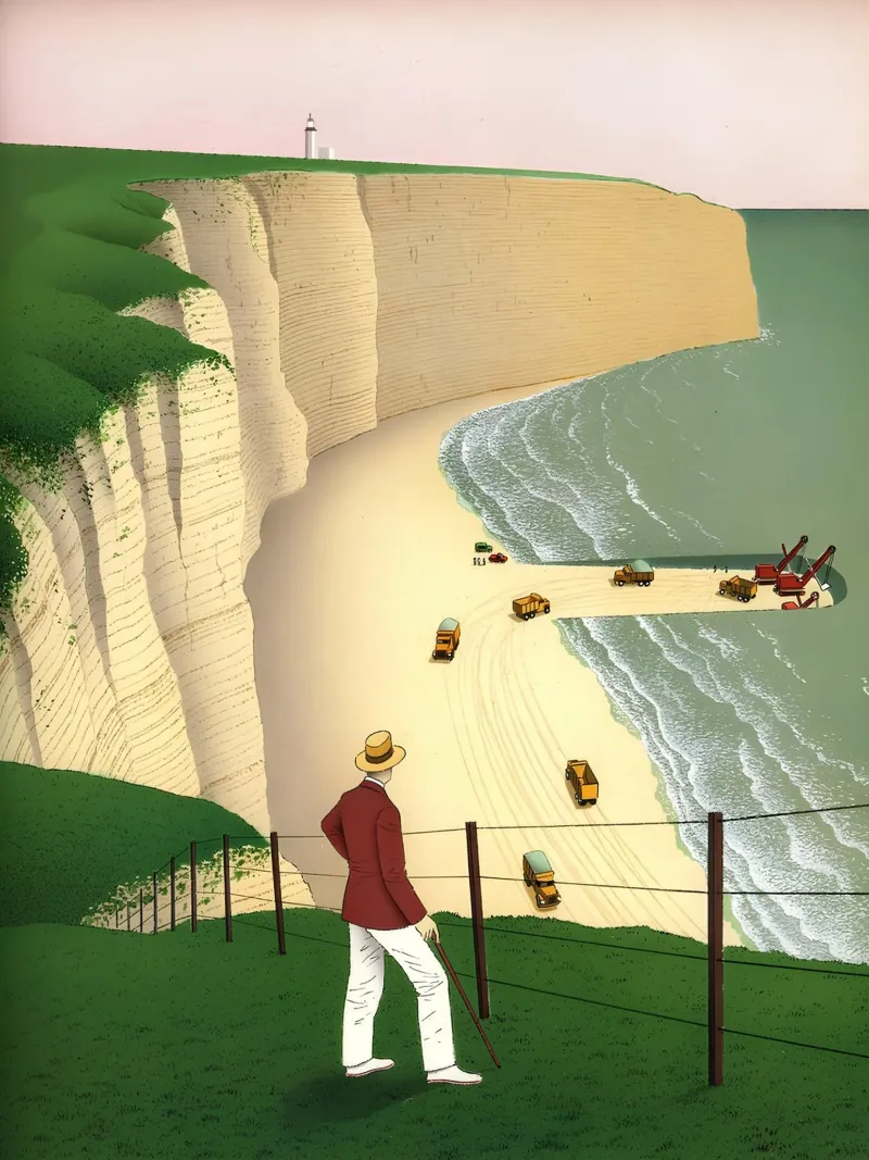 Kust Cliff Comic Art, Pop Art, Landschap canvas met Baklijst van NorwesClub