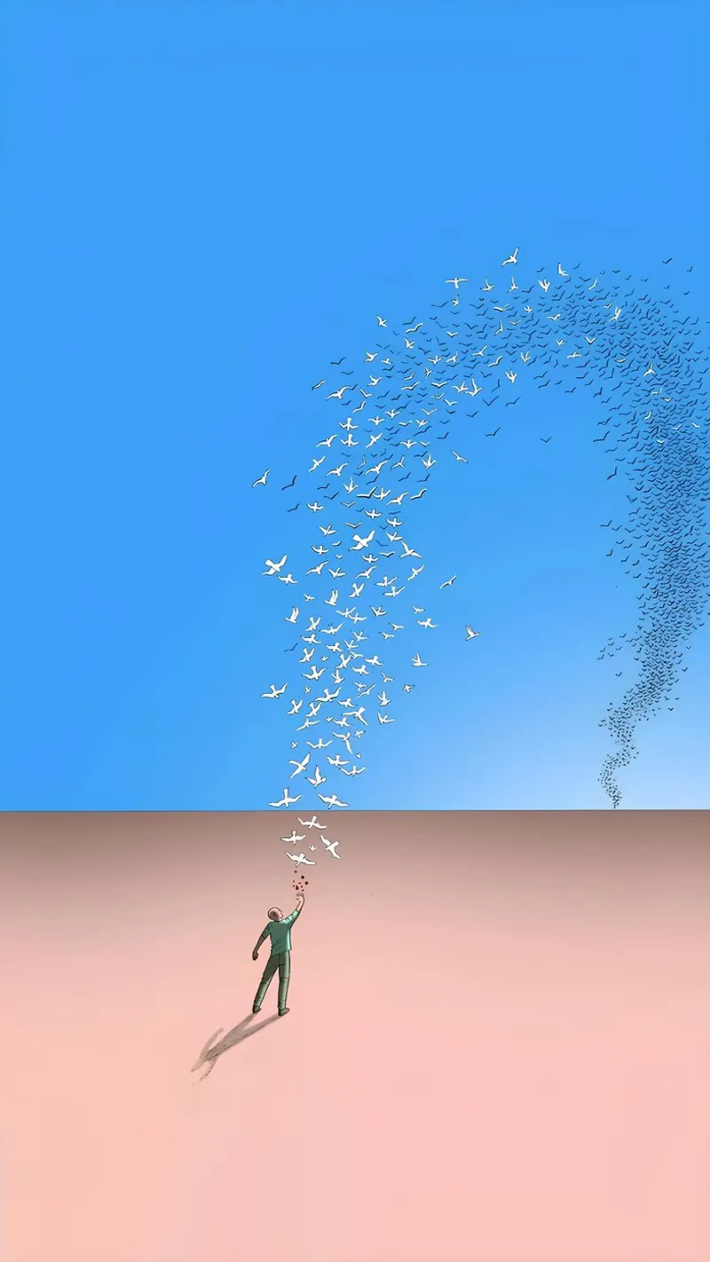 Man Releasing Birds Art, Surrealism, Freedom canvas with Floater frame by NorwesClub