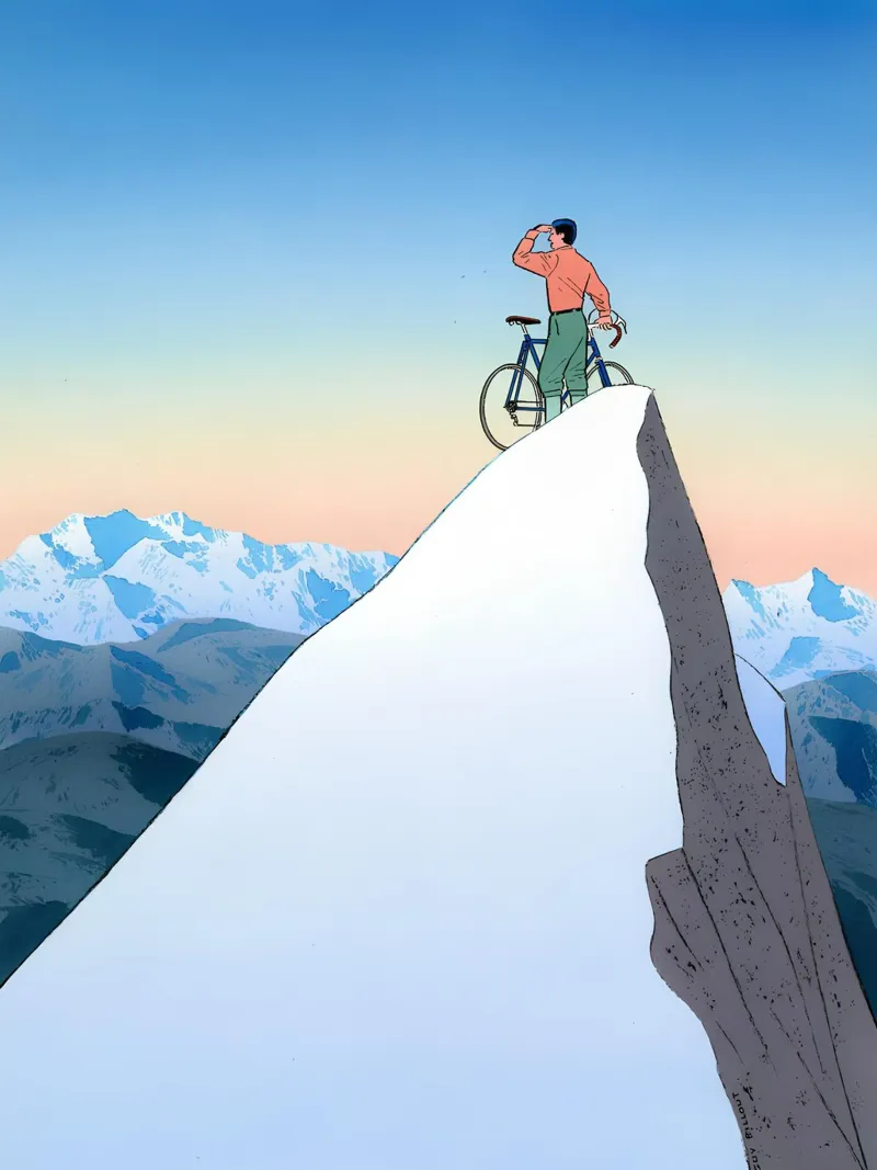 Cyclist on Mountain Peak, Surrealist, Adventure canvas with Floater frame by NorwesClub