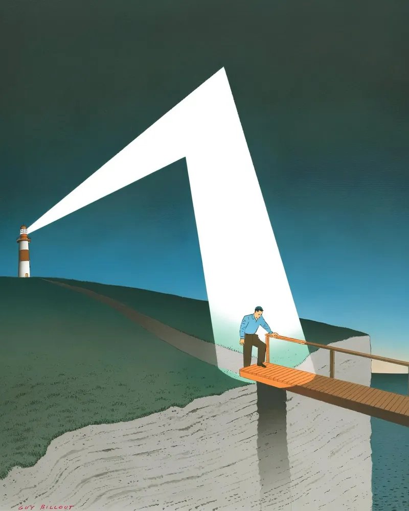 Lighthouse Light Bridge Art, Surrealism, Hope canvas with Floater frame by NorwesClub