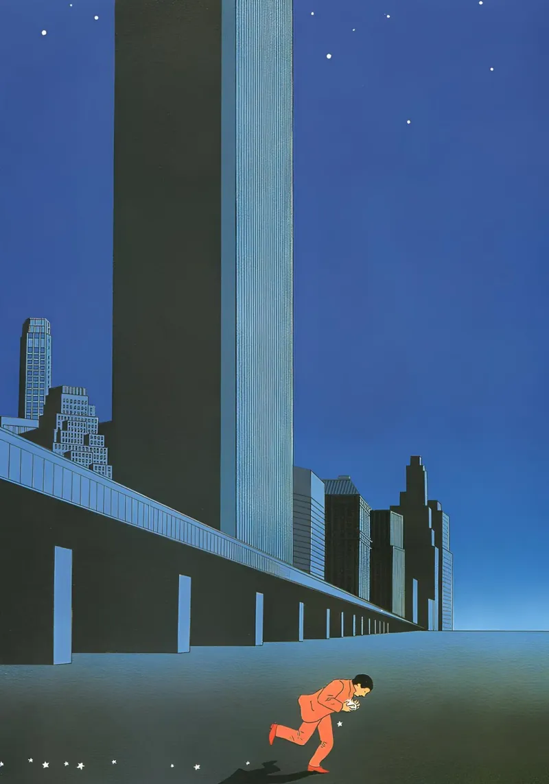 Man Picking Up Stars, Surrealism, NYC canvas with Floater frame by NorwesClub