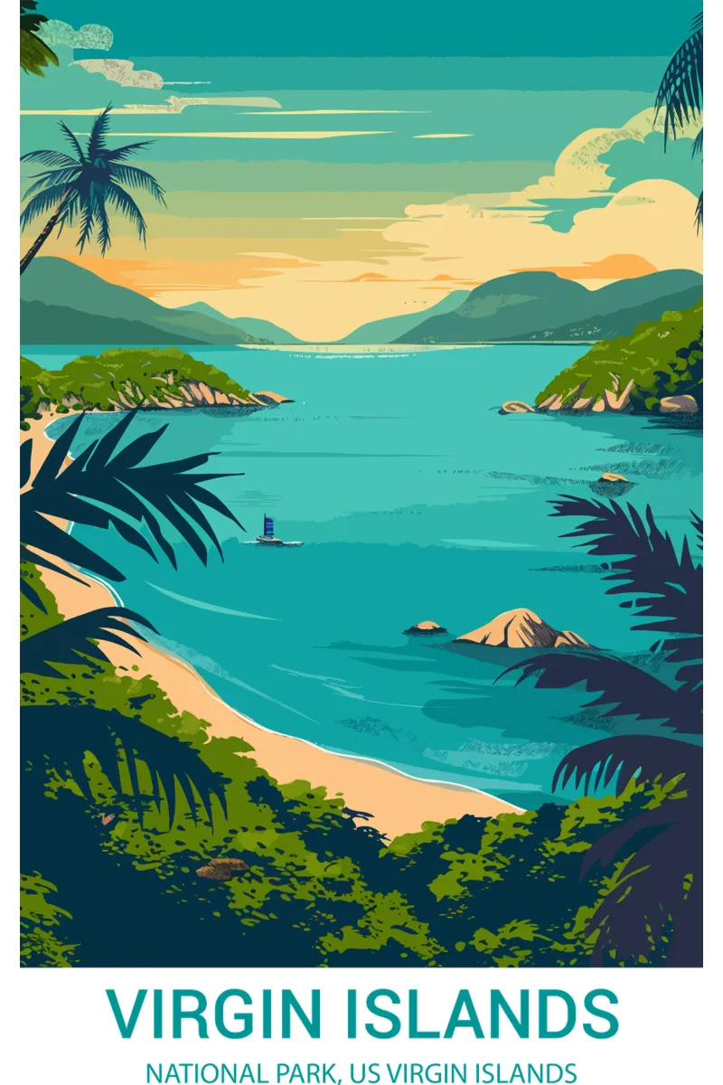 Parco Nazionale delle Isole Vergini, Isole Vergini Americane, USA poster con telaio in legno da Wanderlust Vibes