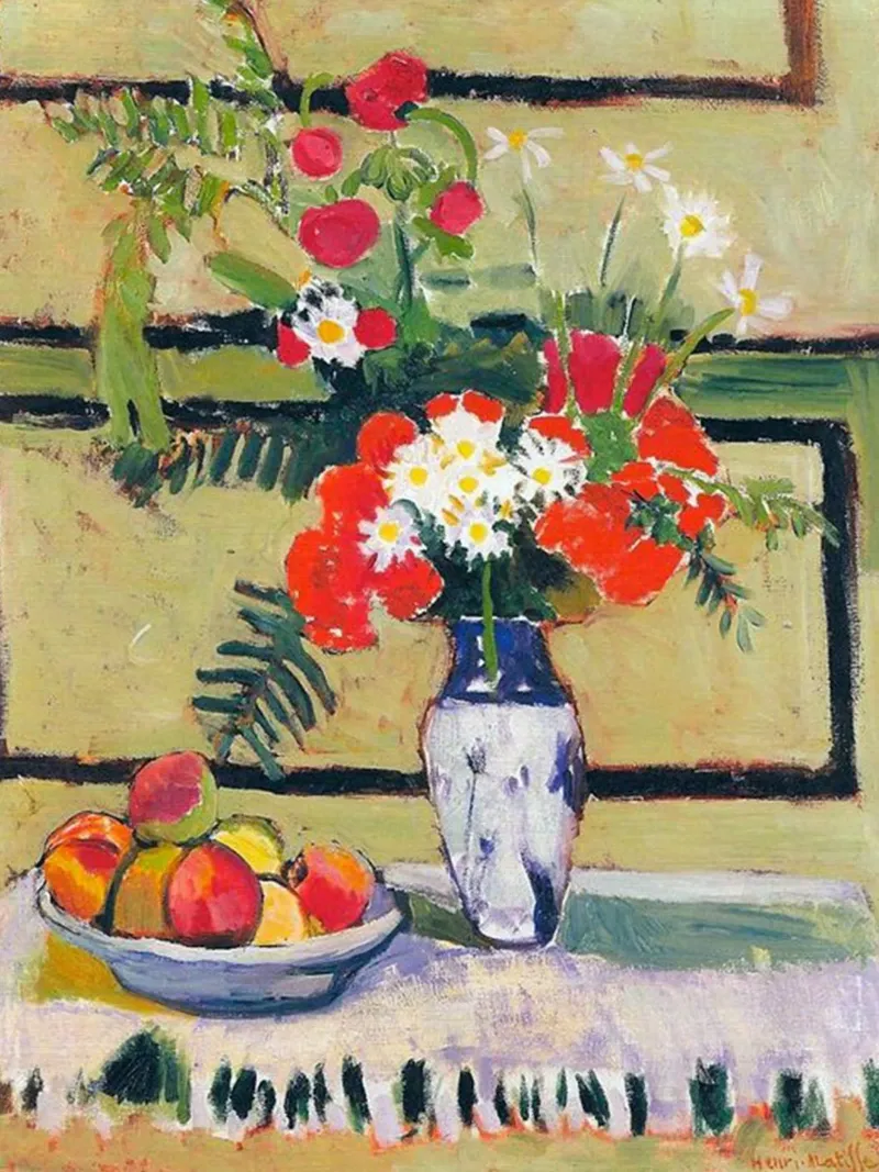 vaso di fiori e frutta sul tavolo poster con telaio in plastica da briyan shop