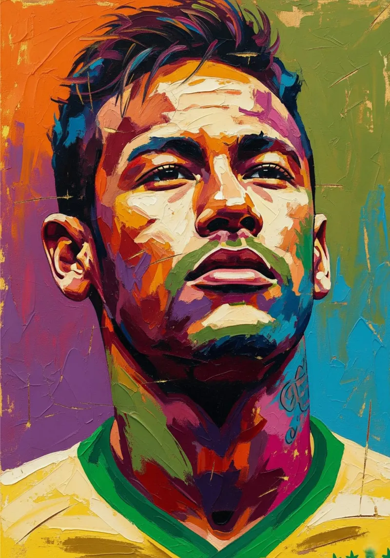 Neymar abstracte kleurrijke kunst poster met houten frame van Lembayung art