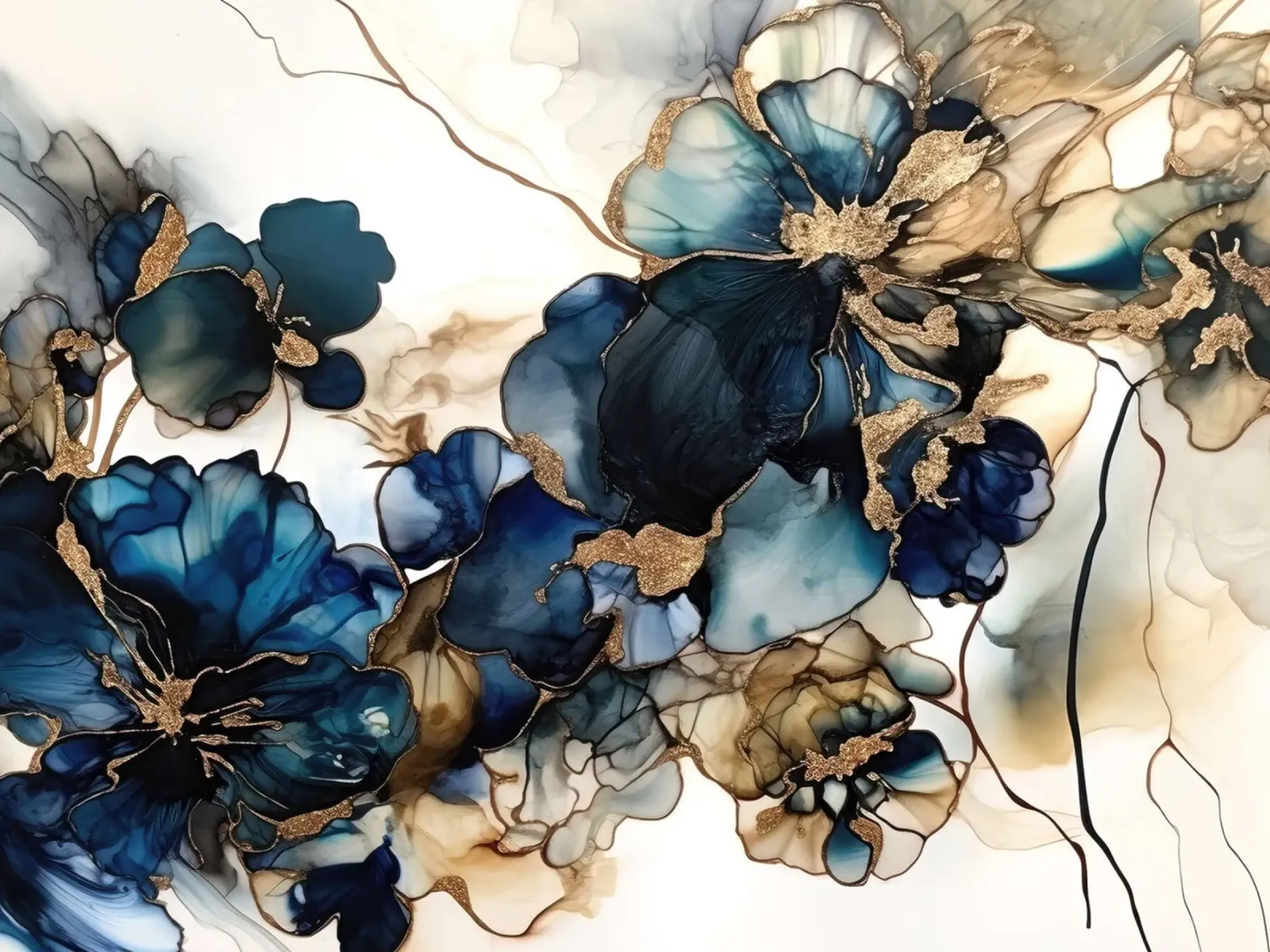Fiori blu oro I poster con telaio in plastica da June Jordan