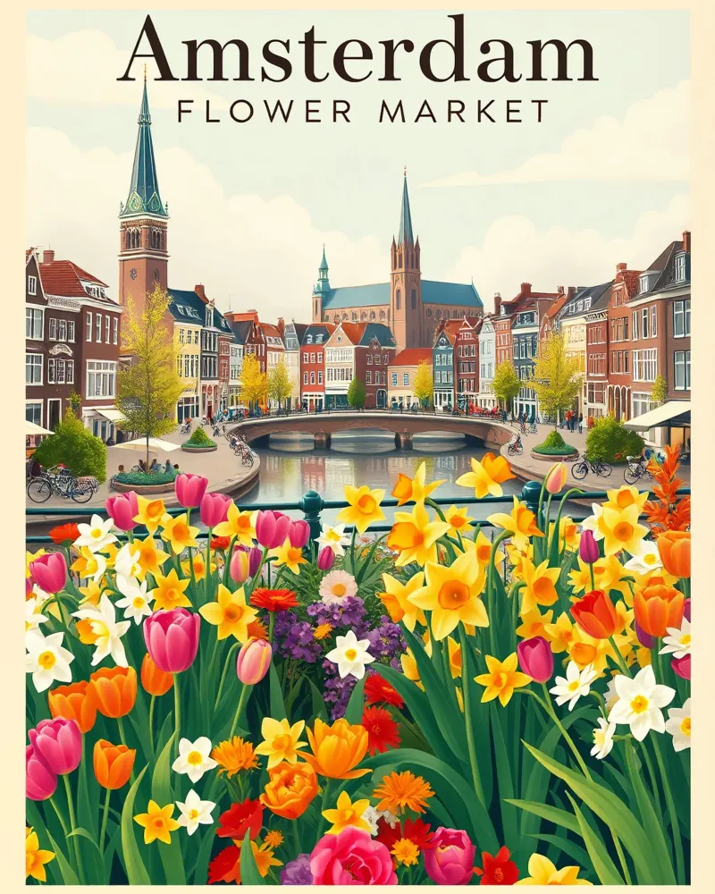 Viaggio in fiore ad Amsterdam poster con telaio in alluminio da HicksShop