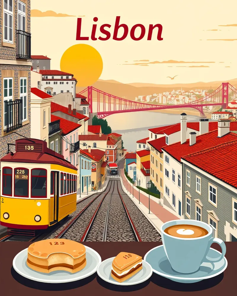 Momento a Lisbona poster con telaio in legno da HicksShop