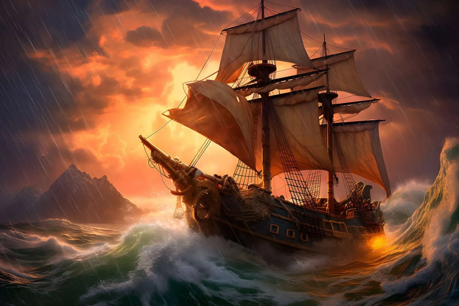 Segelschiff auf dem mystischen Meer Leinwand mit Schattenfugenrahmen von John Boss
