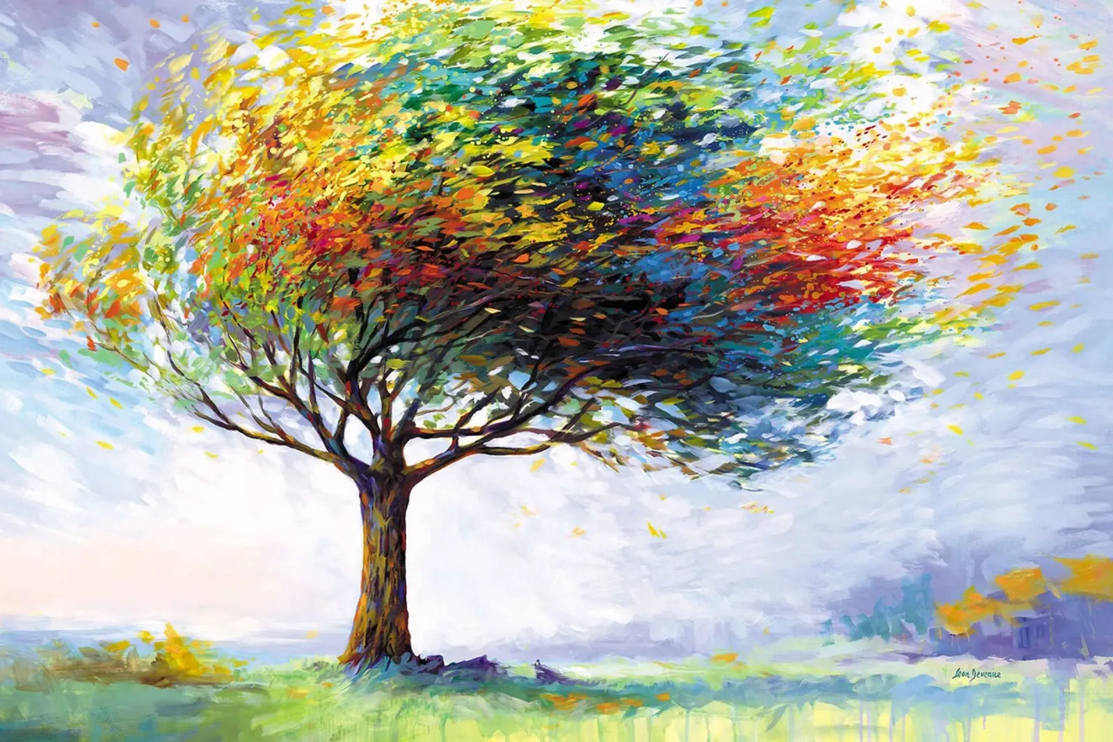 Baum des Glücks in den Winden des Lebens von Leon Devenice Poster mit Holzrahmen von John Boss