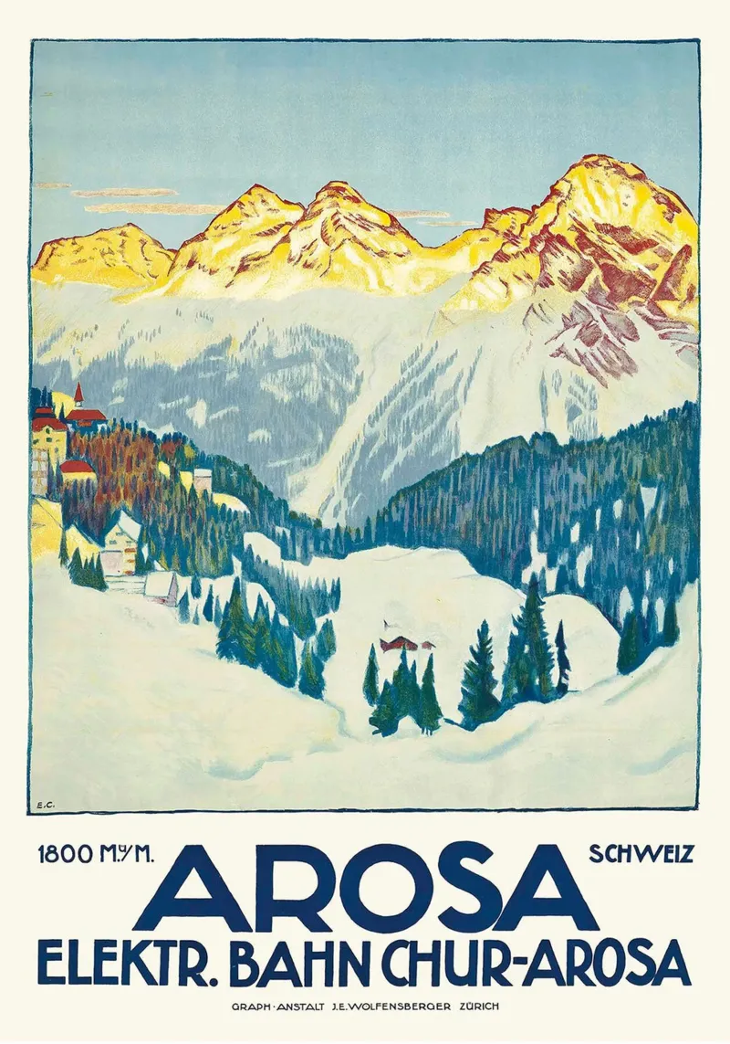 Arosa - Ferrovia elettrica Coira-Arosa, Svizzera (tedesco) poster con telaio in alluminio da Brant Varner