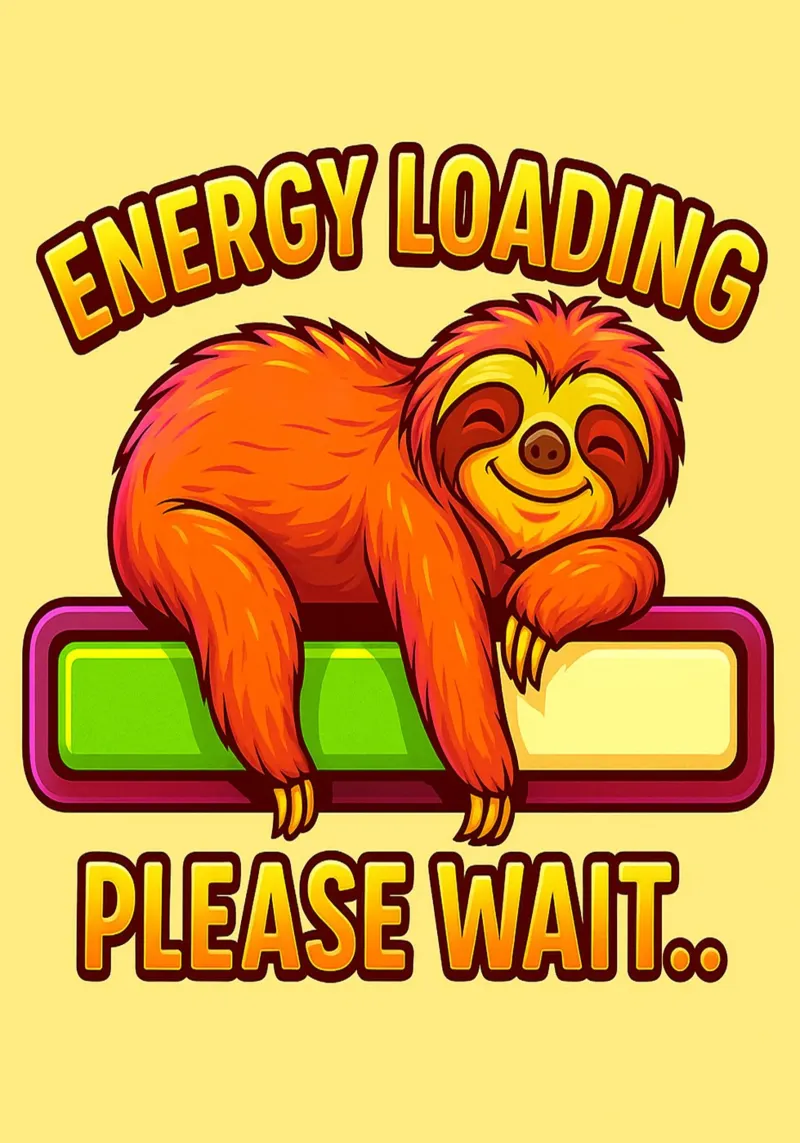 carico di energia per favore aspetta il bradipo poster con telaio in legno da bojoonxs