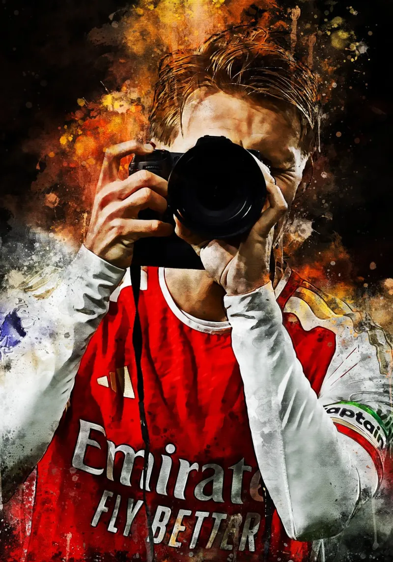 Martin Ødegaard poster con telaio in legno da MasterInkArt