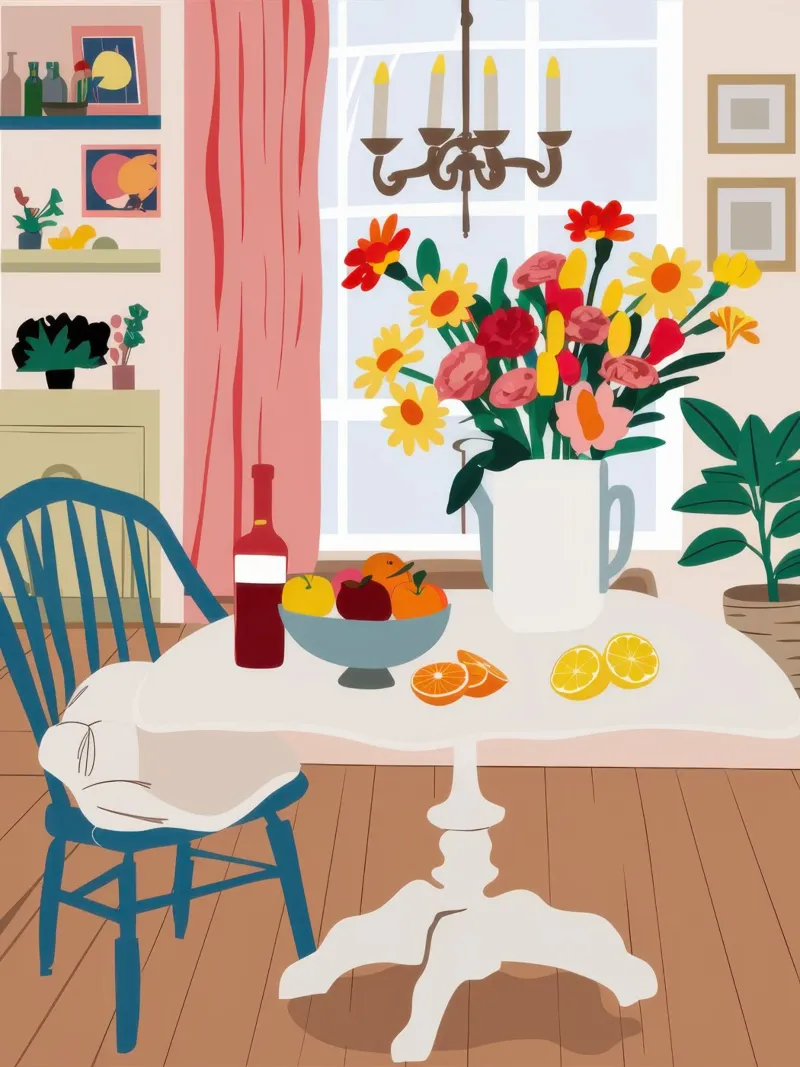 Sala da pranzo illuminata dal sole poster con telaio in alluminio da Autumn Season