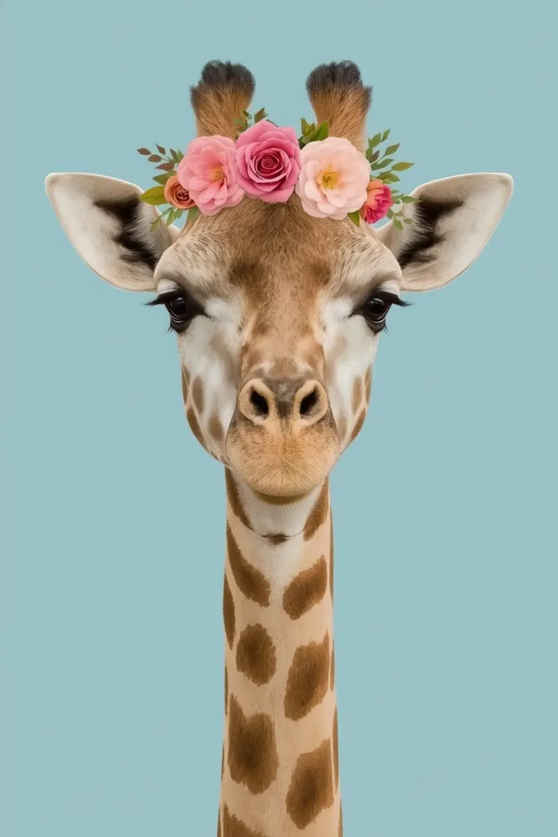 Testa e collo di giraffa con corona floreale poster da DesignDoodle