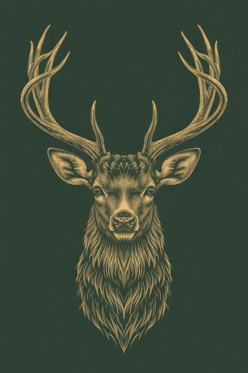 Illustrazione di una testa di cervo con le corna poster con telaio in plastica da DesignDoodle