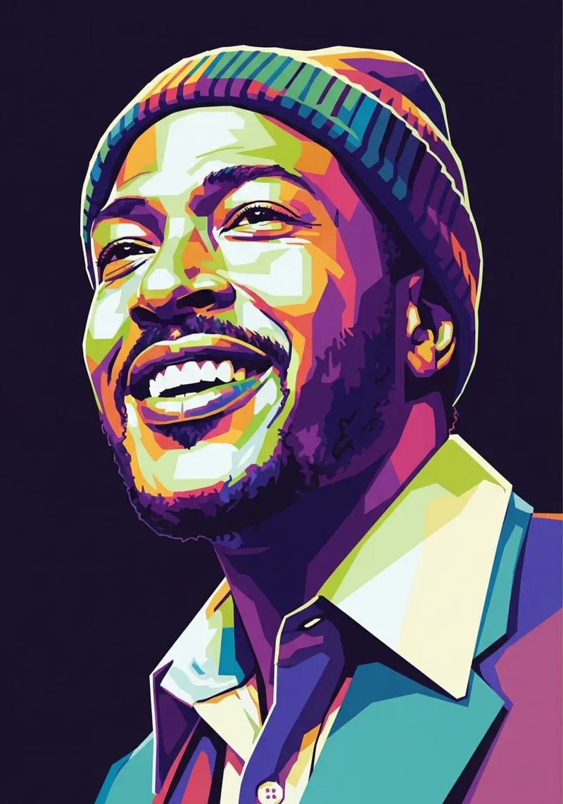 Marvin Gaye con l'iconico sorriso poster con telaio in legno da Hantamrata