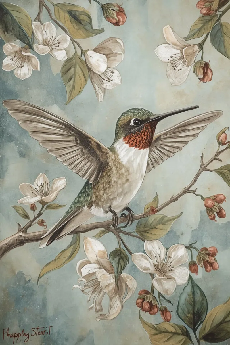 Pittura ad acquerello di colibrì e fiori tela con Cornice a cassetta da DesignDoodle