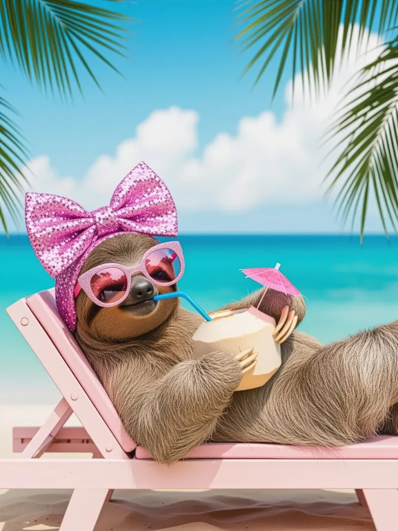 Bradipo in spiaggia con un cocktail, vacanze estive poster con telaio in plastica da SlothStella