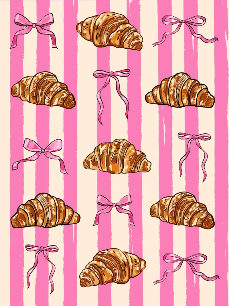 Coquette vintage a strisce rosa Fiocchi e croissant poster con telaio in plastica da EDMPROJECT