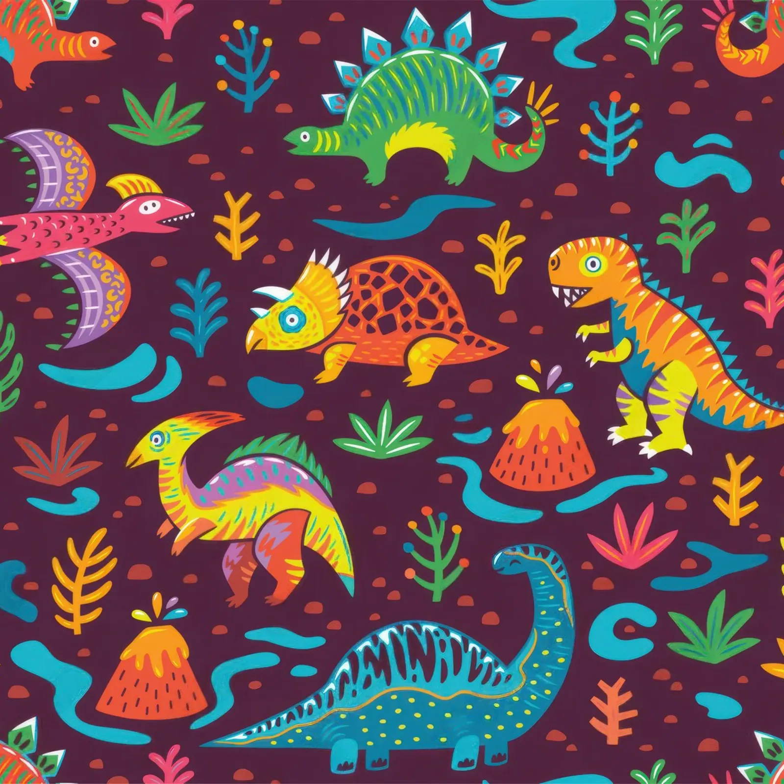 Seamless pattern with cartoon dinosaurs canvas with Floater frame by muench benjamin