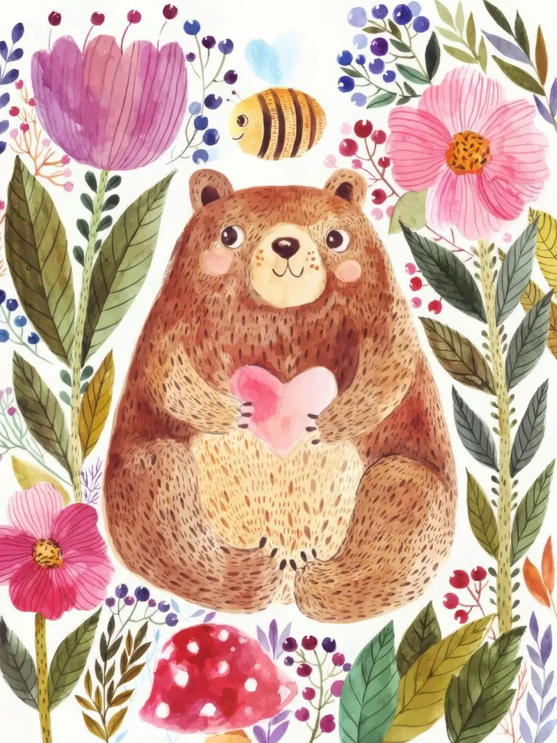 Orso e fiori tela con Cornice a cassetta da muench benjamin