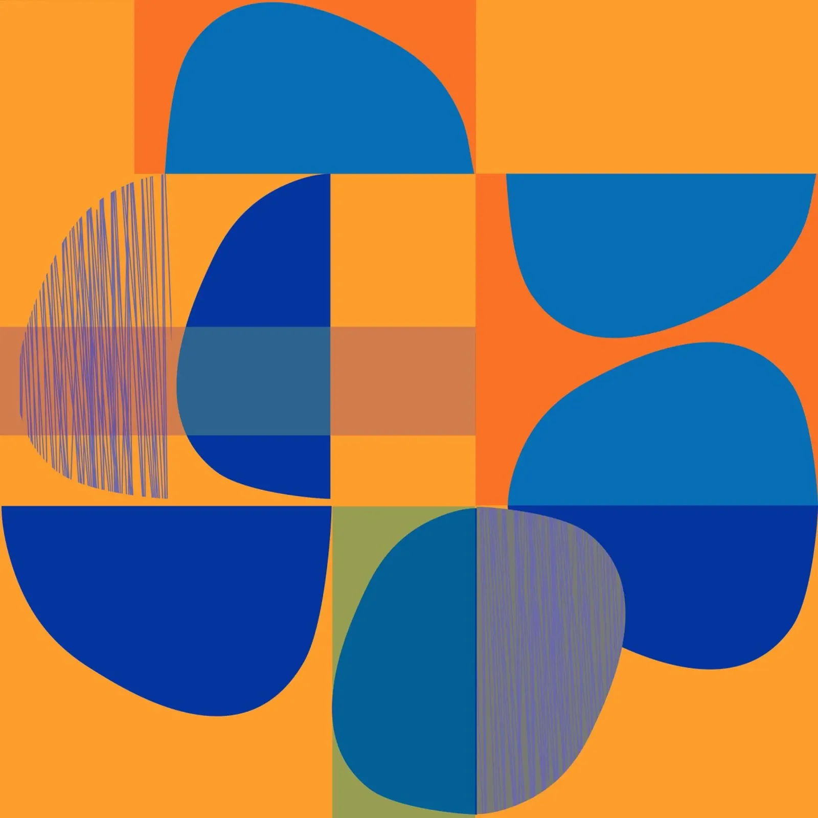 Astratto in blu e arancione poster con telaio in plastica da MirimoArt