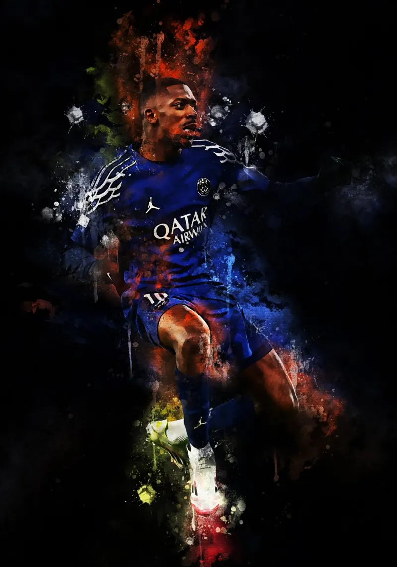 Ousmane Dembele PSG poster con telaio in plastica da MasterInkArt
