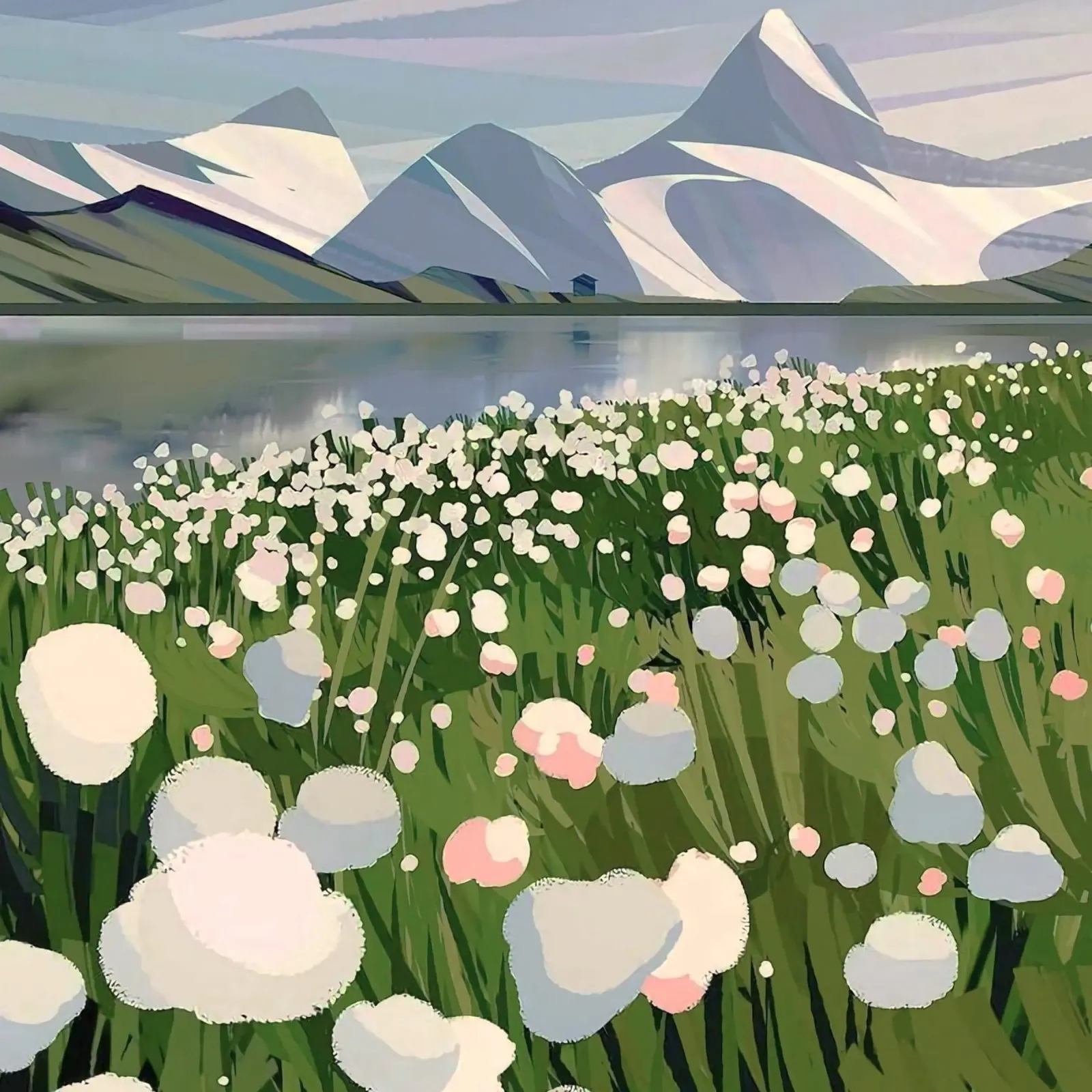 flower garden by the lake poster con telaio in alluminio da lily