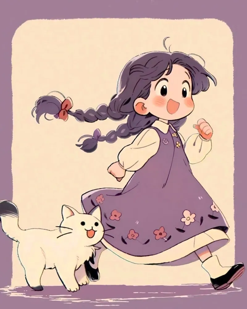 girl and kitty poster con telaio in plastica da lily