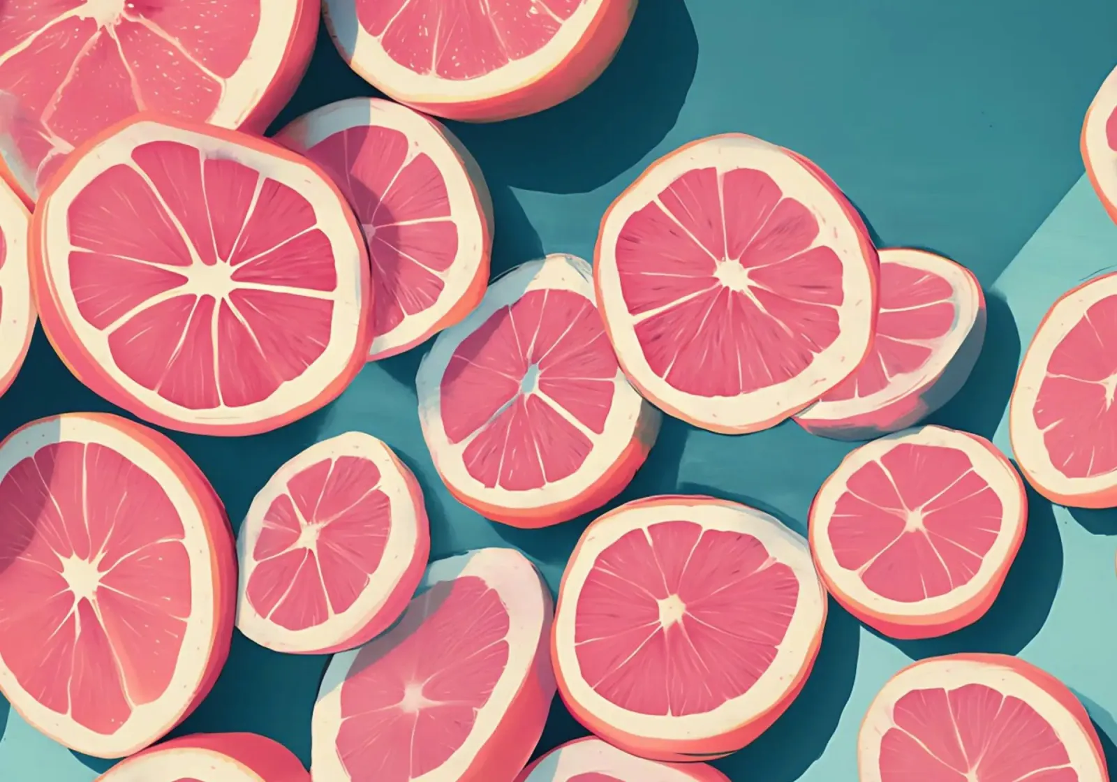 Grapefruit Pop Art, Abstract Fruit, Keukenmuurdecoratie canvas met Baklijst van vintagepod