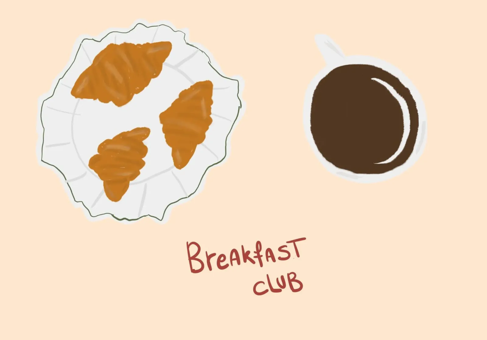 Poster per il club della colazione, Croissant e caffè, decorazioni per la cucina poster da vintagepod