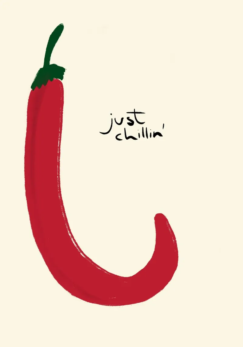 Arte del peperoncino, umorismo in cucina poster con telaio in alluminio da vintagepod