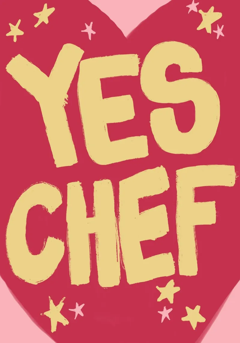 Sì Chef! Poster da cucina, arte del cuore e dell'amore poster con telaio in plastica da vintagepod