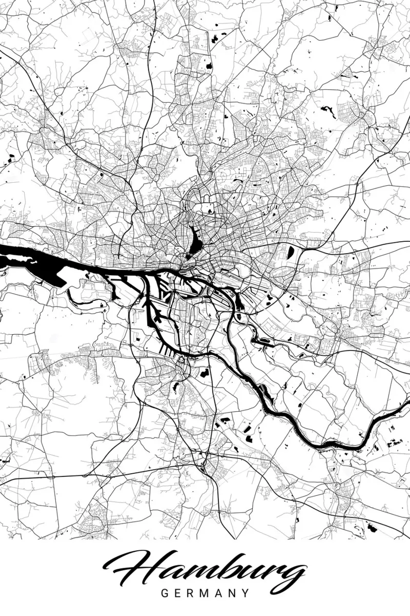 Abstract Hamburg map - poster for your home canvas with Floater frame by CityMapPoster
