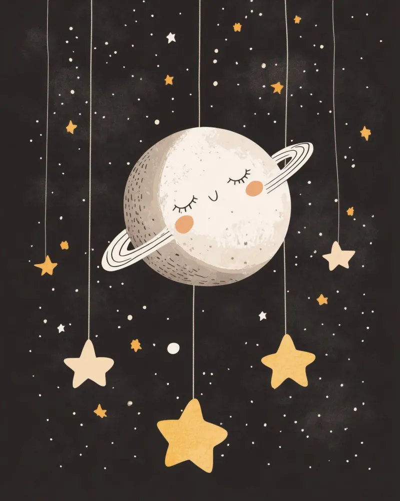 Saturno stravagante poster con telaio in legno da Happy Littles