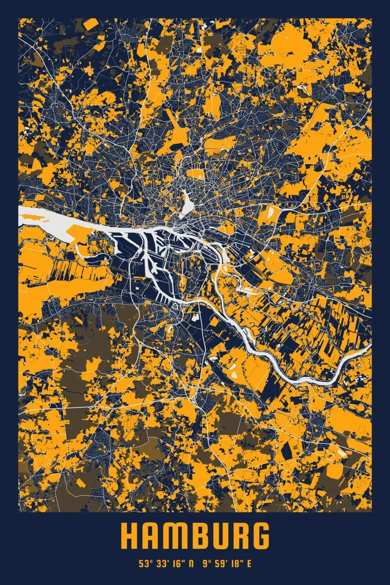 Hamburg kunstdruk - Geometrische stadsplattegrond canvas met Baklijst van CityMapPoster