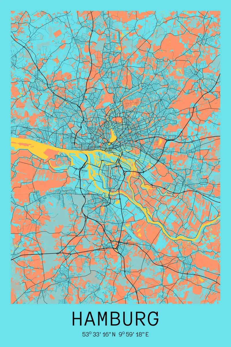 Mapa de la ciudad de Hamburgo como arte - Póster geométrico poster con marco de aluminio de CityMapPoster