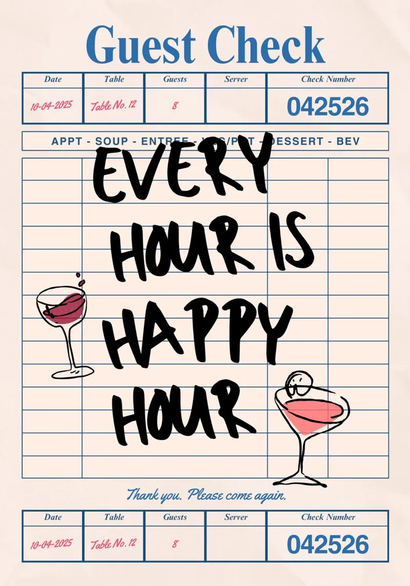 Ogni ora è l'ora felice, decorazioni per bar, arte dei cocktail poster con telaio in plastica da vintagepod
