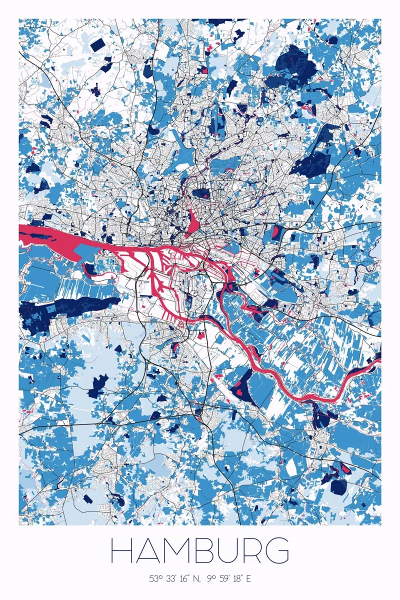 Design poster Hamburg - Abstracte stadsplattegrond canvas met Baklijst van CityMapPoster