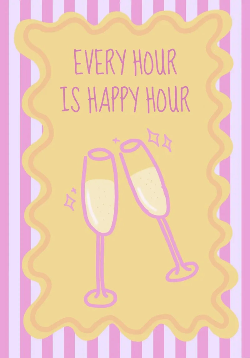 Every Hour Is Happy Hour, Champagne Toast, Bar Decor canvas with Floater frame by vintagepod