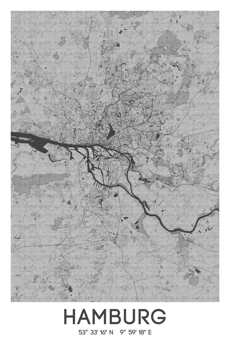 Kunstposter Hamburg - Stadsplattegrond in modern ontwerp canvas met Baklijst van CityMapPoster