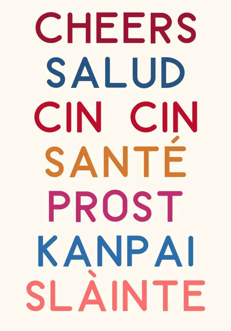 Cheers World! Bar Decor, Multilingual Toast Print canvas with Floater frame by vintagepod