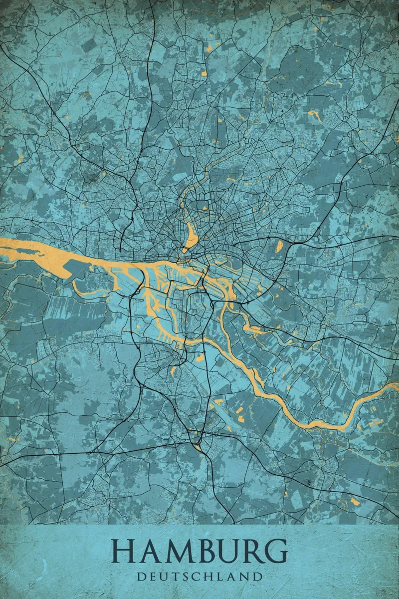 Stadsplattegrond Hamburg - Abstracte kunst op canvas canvas met Baklijst van CityMapPoster