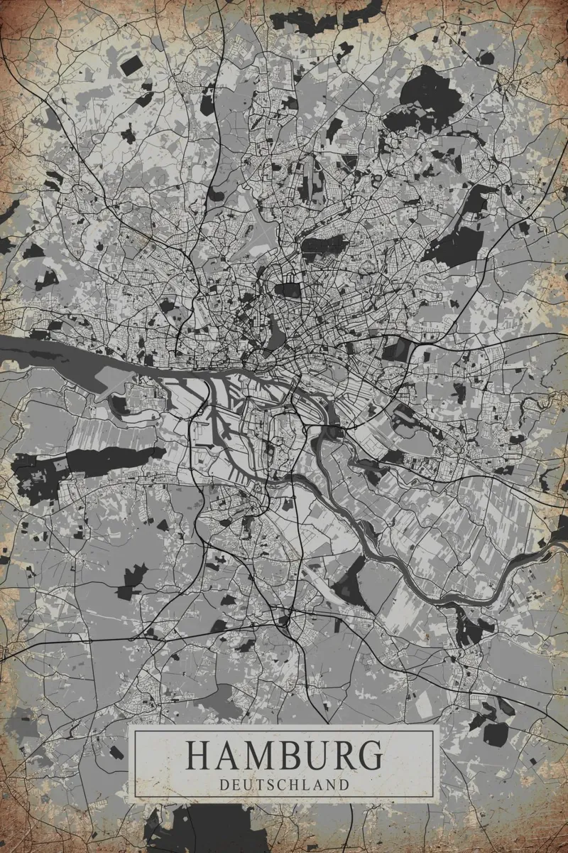 Stadsplattegrond Hamburg - Abstracte muurkunst canvas met Baklijst van CityMapPoster