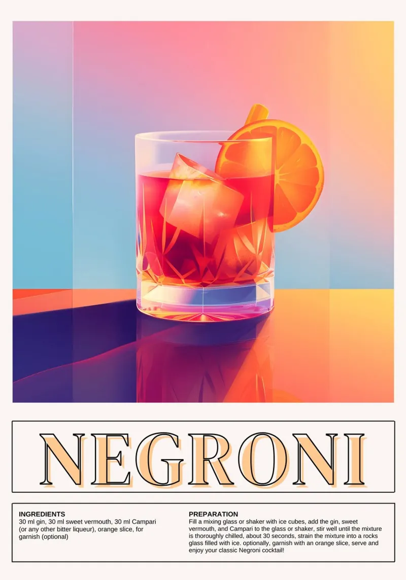 Negroni Cocktail Recipe, Bar Decor, Retro Print poster con telaio in alluminio da vintagepod