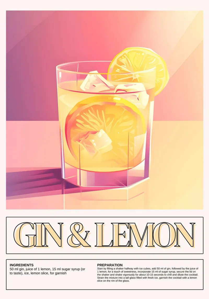 Gin & Zitrone Cocktail, Bar Dekoration, Retro Druck Poster von vintagepod